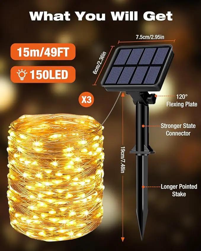 3 Pack Solar Fairy Lights for Outside Waterproof, Total 147FT 450LED Solar String Lights Outdoor 8 Modes Solar Twinkle Lights for Garden Yard Christmas Tree Wedding Party Decor, Warm White by GreenHaven Gardens