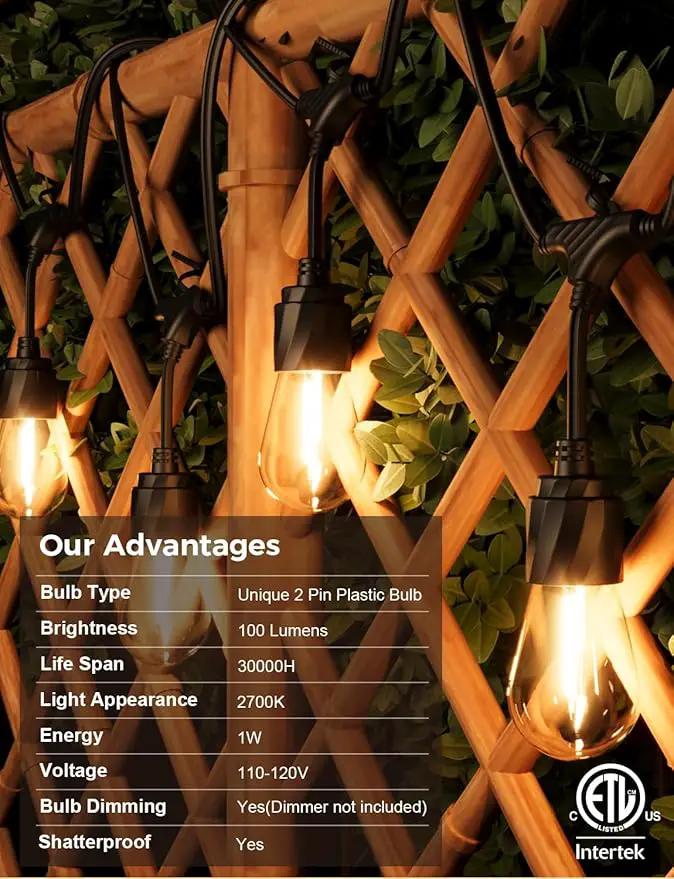 XMCOSY+ 120FT Outdoor String Lights Waterproof - LED Patio Hanging Lights for Outside Porch Backyard Gazebo Garden, Commercial Grade 42 Edison Bulbs by GreenHaven Gardens
