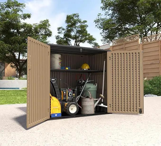 Large Horizontal Storage Sheds,38 cu.ft Resin Garden Shed Weather Resistance,Outdoor Storage Box Lockable for Patio,Backyard,Garden,Home(Brown) by GreenHaven Gardens