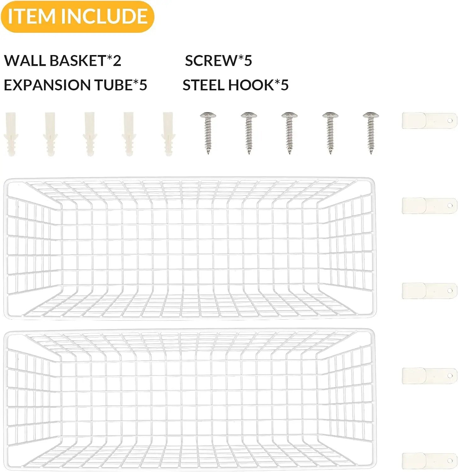 2 Sets Extra Large Hanging Wall Basket, White Metal Wire Baskets with Steel Hooks for Organizing, WallmountedFruit Vegetable Toy Snack Storage, Home Kitchen Bathroom Laundry Pantry Organizer by GreenHaven Gardens