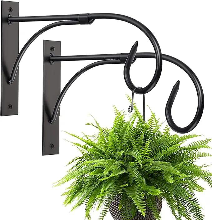Iron Hanging Basket Brackets, 2 Pcs 11 Inch Durable Weather-Resistant Outdoor Plant Hooks for Hanging Plant Lantern Windchime Birdhouse Metal Sign Fruit Bracket, Screw Included by GreenHaven Gardens