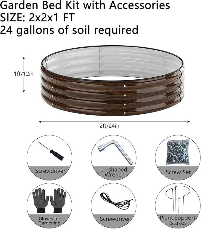 Galvanized Metal Planter Round Raised Garden Bed Kit for Gardening Outdoor Grow Garden Box Raised Flower Bed Galvanized Planter Outdoor 2PC 2x2x1FT by GreenHaven Gardens