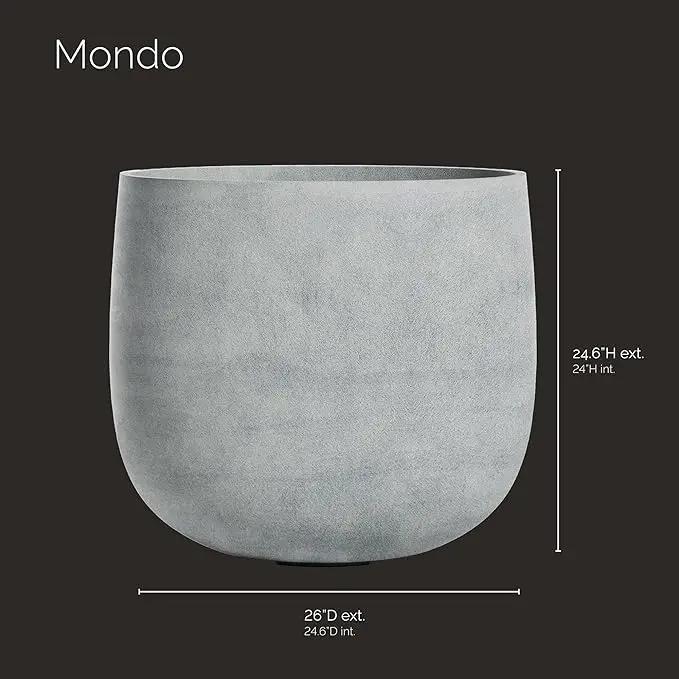 Mondo Large Planter – Concrete Stone Finish – Fiberglass Indoor/Outdoor and Weather-Resistant Round Planter (26" D x 24.6" H Exterior, 24.6" D x 24" H Interior) by GreenHaven Gardens
