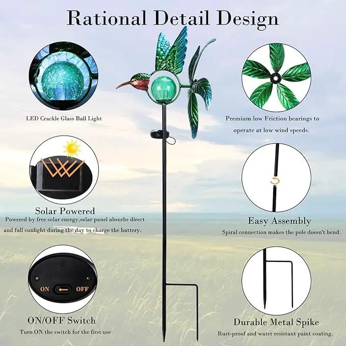 Solar Lights Outdoor Garden Hummingbird Solar Garden Stakes Light Decorative Wind Spinner Pathway Light for Yard Decor Green by GreenHaven Gardens