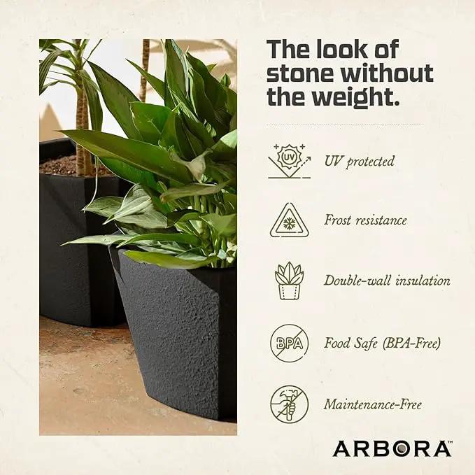 ARBORA 20" Monaco Square Polyresin Indoor and Outdoor Planter with Classic Black Finish - Durable, Weatherproof, Lightweight, Large Plant Pot for Patio, Garden, Deck, Entryway by GreenHaven Gardens