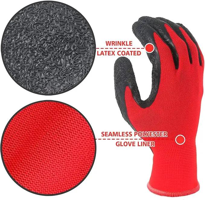 Evridwear Crinkle Latex Rubber Hand Coated Safety Work Gloves for Men Women General Multi Use Construction Warehouse Gardening Assembly Landscaping (S-Size) 12 Pairs Pack by GreenHaven Gardens