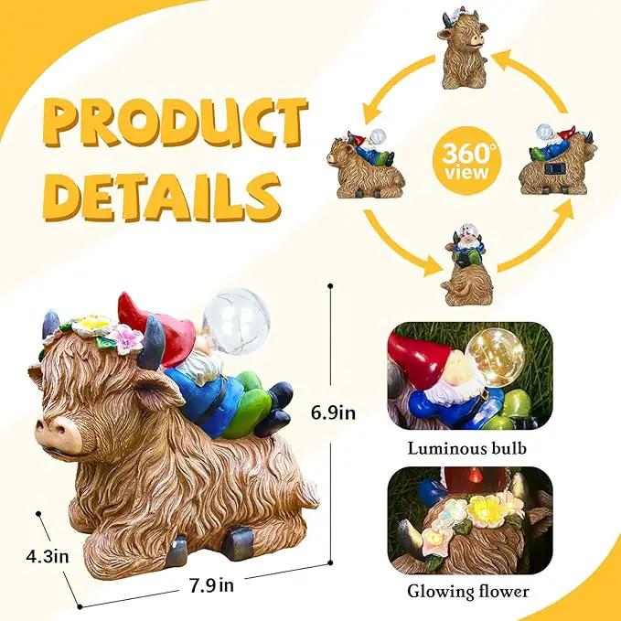 Solar Highland Cow Gnome Garden Decor Statue, Outdoor Funny Solar Light Decoration for Yard, Patio, Lawn, Unique Housewarming, Birthday Gift for Women, Mom, Grandma by GreenHaven Gardens