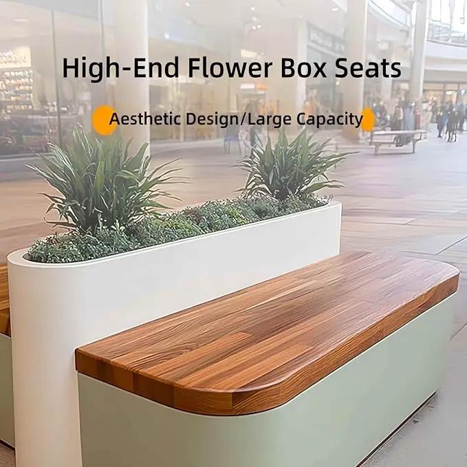 Outdoor Bench - Modern Outdoor Park Planter Bench Includes Luxurious and Simple Flower Box & Wooden Seating Area for Commercial Plaza,Food Court(47.24IN) by GreenHaven Gardens