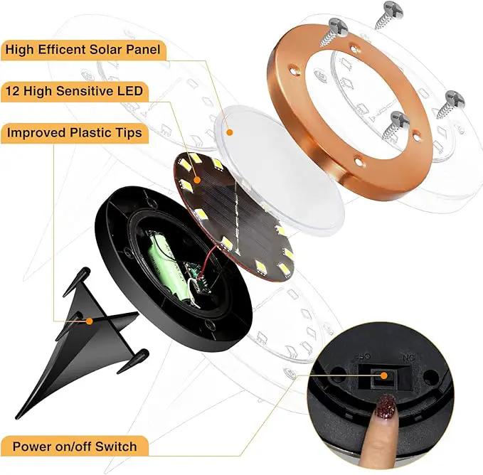 Outdoor In-Ground Lights Solar Disc Lights Outdoor Solar Garden Lights In Ground Solar Landscape Light 8 Pack 12 led for Pathway Yard Patio Walkway(Bronze, 8 Pack) by GreenHaven Gardens
