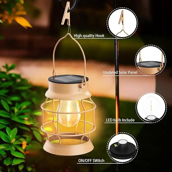 2 Pack Solar Outdoor Lights Metal Hanging Solar for Outside Lights Outdoor Waterproof Retro Design with Edison Bulb Decorative for Patio Porch Fence Garden Lawn by GreenHaven Gardens