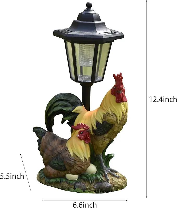 Solar Garden Outdoor Statues Rooster Hen Couple with Light, Outside-Outdoor Decorations Chicken Sculptures for Patio Yard Lawn Walkway Ornaments Clearance Gifts for Mom Grandma Birthday by GreenHaven Gardens