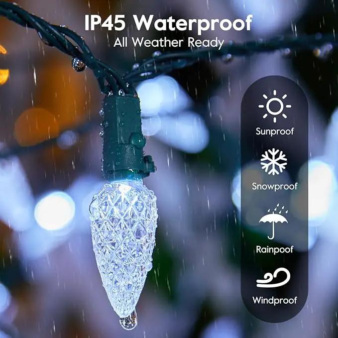 C6 LED Christmas String Lights, 20 ft 60 LED Battery Operated Faceted Strawberry Lights, Waterproof for House Roof Roofline Christmas Tree, White, 2 Pack by GreenHaven Gardens