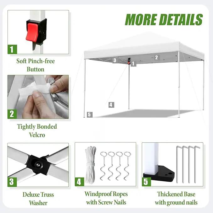 Shades 10x10 Pop Up Canopy,Heavy Duty Beach Tent with Carrying Bag for Easy Moving,Sun Shelter for Parties,Events,Camping,Outdoor Gazebo with 420D PU Coated Waterproof White Fabric,4 Sandbags by GreenHaven Gardens