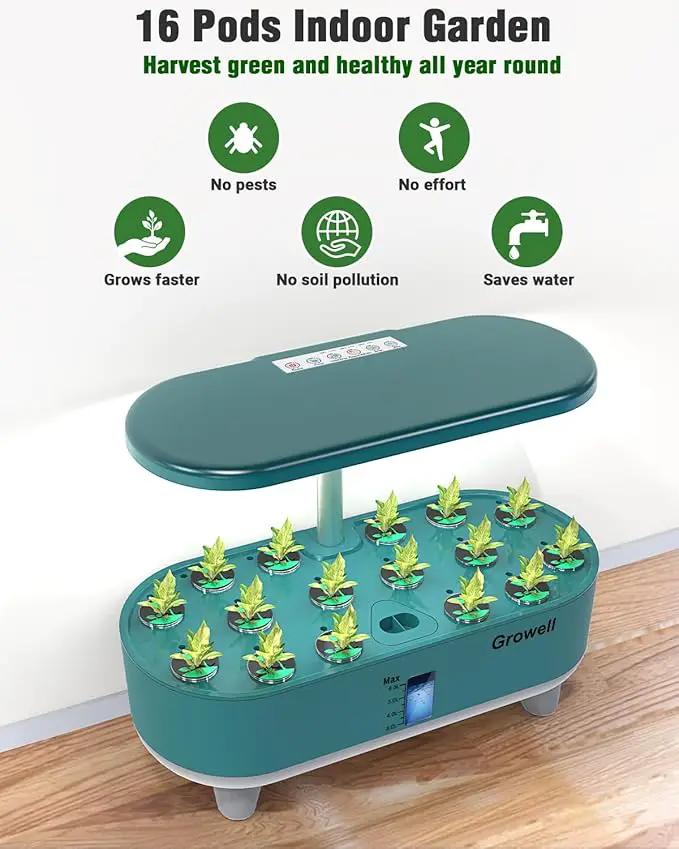 Hydroponics Growing System Kit, 16 Pods Indoor Garden with 28W Full Spectrum LED Grow Light, Auto Timer, 3 Smart Light Modes, 8L Large Herb Garden, Ideal Gardening Gift for Women, Men (Green) by GreenHaven Gardens