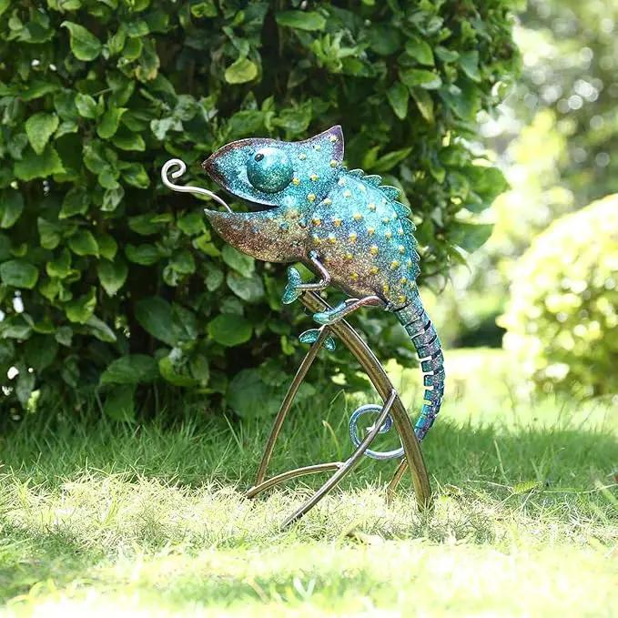 Tooarts Metal Chameleon Sculpture Wild Animal Figurine Indoor Outdoor Decoration Yard Statue for Home and Fairy Garden Decor by GreenHaven Gardens