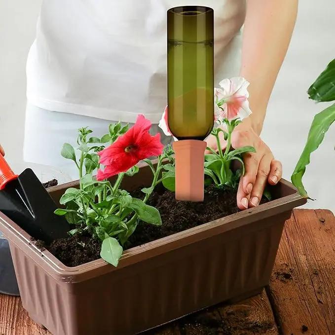 3 Sets Plant Watering Devices Include Terracotta Self Watering Spikes and 26 oz Plastic Bottles, Slow Release Vacation Insert Automatic Plant Waterer Device (Green and Terracotta) by GreenHaven Gardens