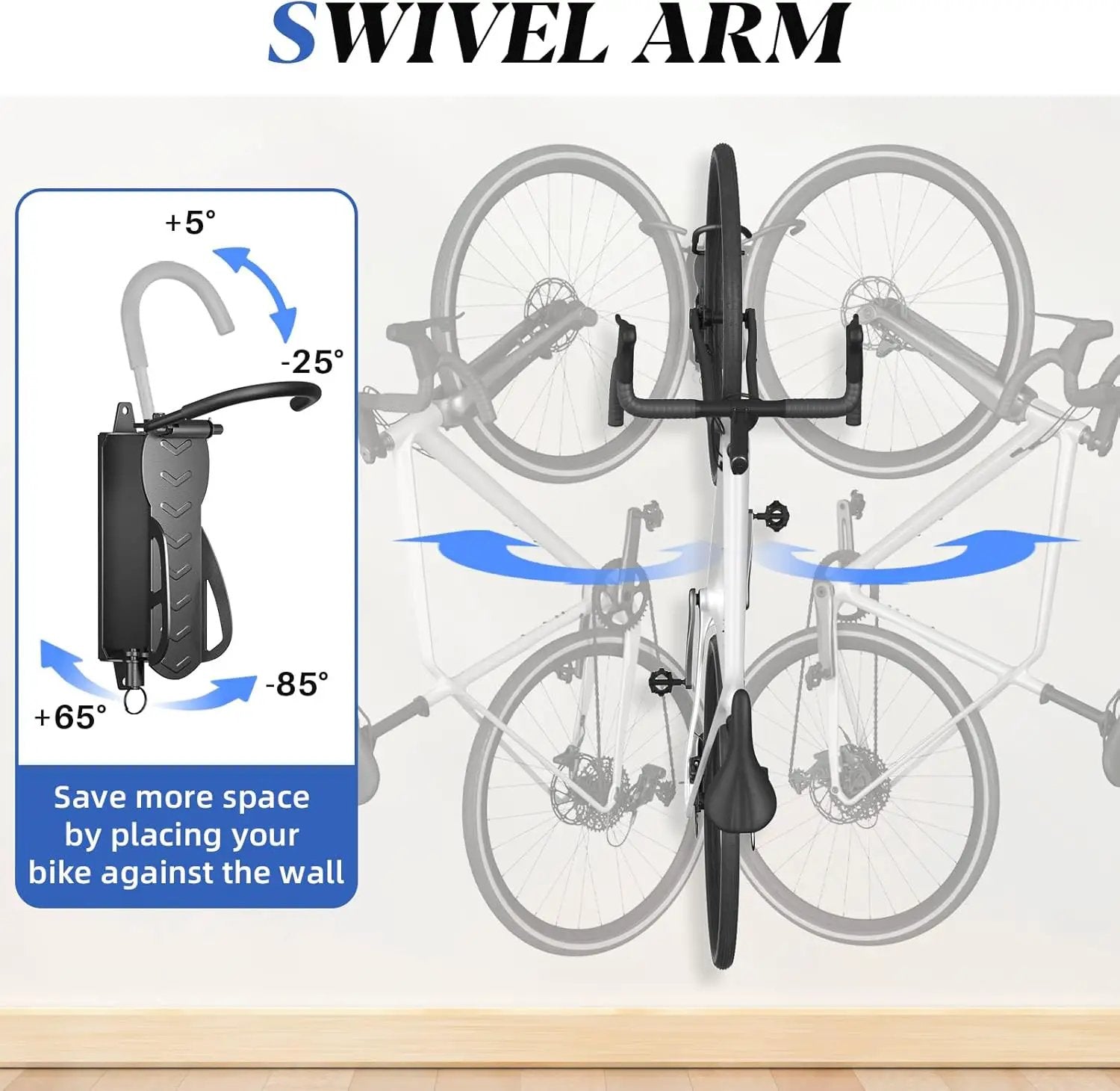 Goovilla Swivel Bike Wall Mount 1 Pack, Space Saving Bike Hangers for Garage with Screw and Easy Installation, Metal Vertical Bike Rack Wall Mount Holds up to 66.2lbs with No-scratch Protection, Black by GreenHaven Gardens