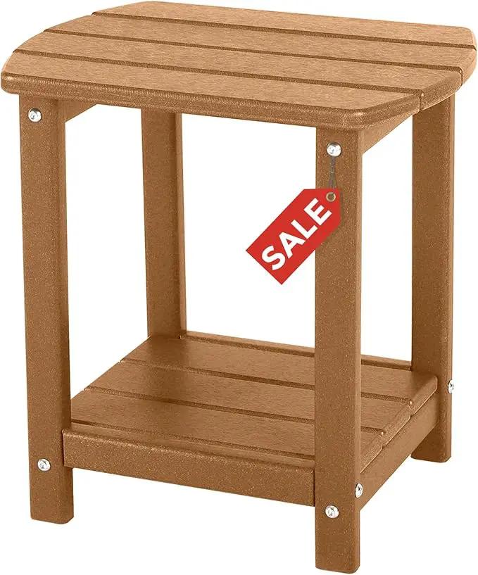 Adirondack Square Outdoor Side Table,2-Tier Storage Patio Side Table, HDPE End Tables for Backyard Pool Porch Garden Lawn BrownRed by GreenHaven Gardens