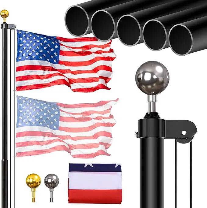 Flag Pole for Outside in Ground, 20FT Sectional Extra Thick Flagpole Kit, Heavy Duty Aluminum Outdoor Flag Poles with 3x5 American Flag for Yard, Garden, Residential or Commercial, Black by GreenHaven Gardens