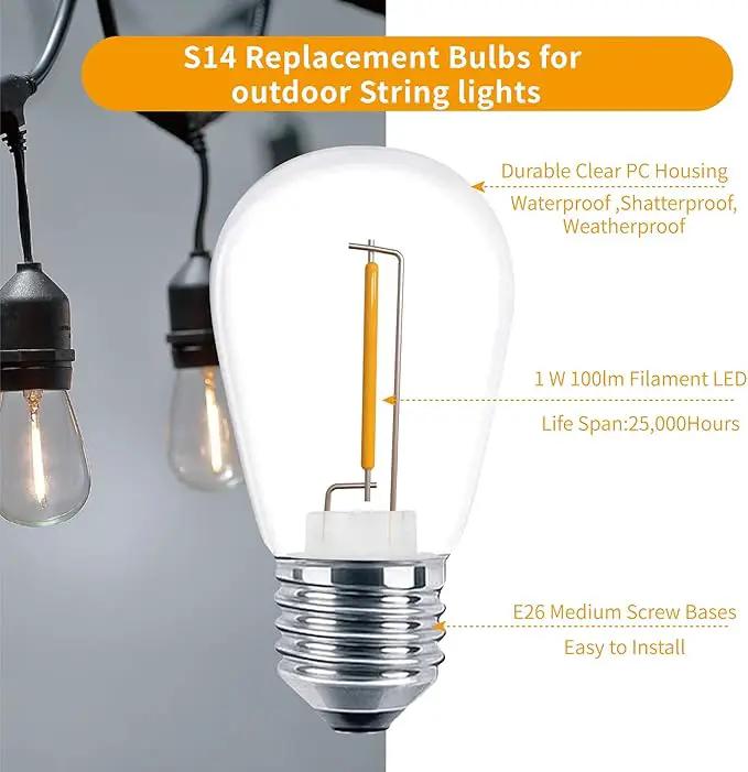 Meconard 24 Pack LED S14 Replacement Light Bulbs, Shatterproof Outdoor 1 Watt to Replace 11Watts String Incandescent Bulb, E26 Regular Medium Screw Base, 2200K Warm White, Non-Dimmable by GreenHaven Gardens