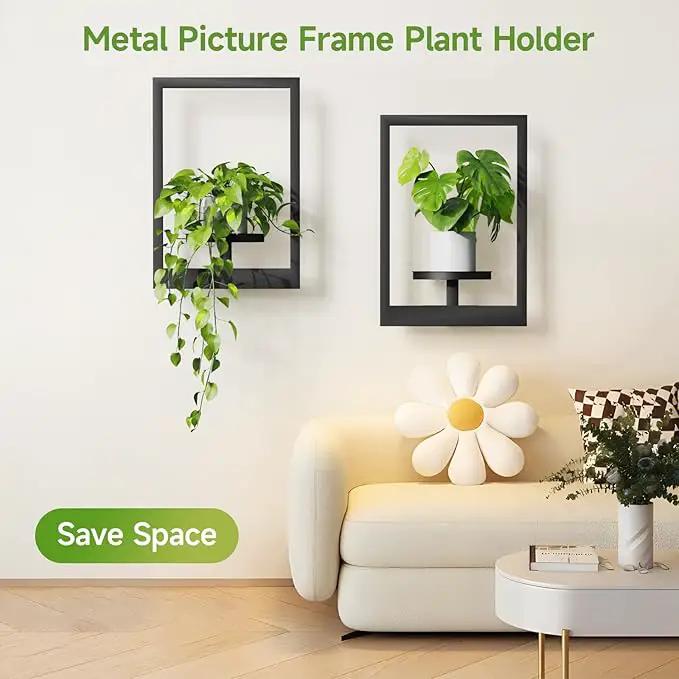 Picture Frame Wall Plant Holder, Metal Window Plant Shelves Plant Holder for Indoor Plants, Hanging Wall Planters Wall-Mounted Plant for Home, Office, and Garden (Black, 2PCS) by GreenHaven Gardens