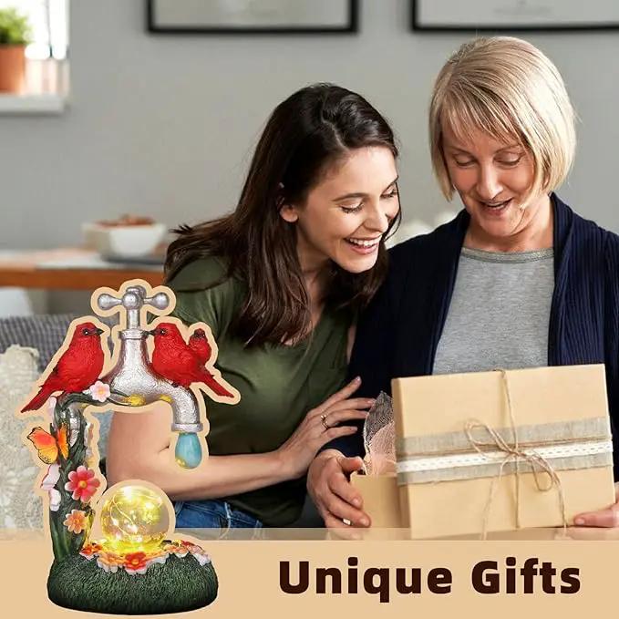 Red Cardinal Bird Statue with LED Ball Light 8.6"Resin Caidinal Figurine Outdoor Waterproof Solar Statues for Yard and Garden Unique Housewarming Birthday Outdoor Gifts for Women Mom Wife Girlfriend by GreenHaven Gardens