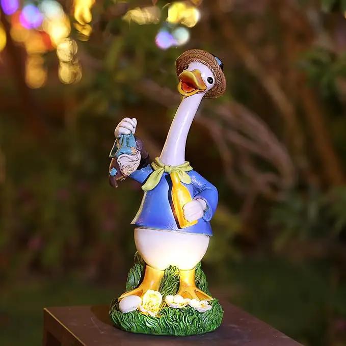 Garden Goose Statue Outdoor Decor, Funny Drunk Gnome Catched by Gardener Goose with Solar Bottle,Ideal Gifts for Women,Outdoor & Home Decor for Housewarming