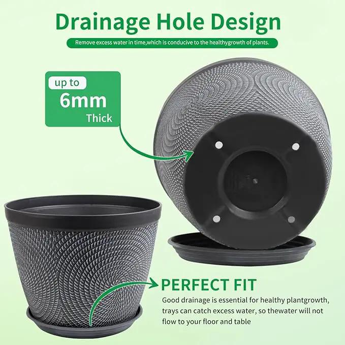 Quarut 4 Pack 15 Inch Large Planter Pot for Plants Outdoor Indoor, Plastic Flower Pots with Drainage Hole & Saucer, Modern Decorative Medium Large Plant Garden Pot, Plant Container for House (Gray) by GreenHaven Gardens