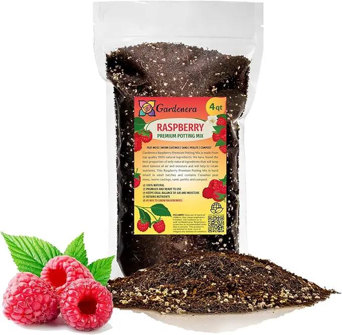 Premium Raspberry Potting Soil Mix - Optimal Blend for Thriving and Juicy Berries - 4 Quart by GreenHaven Gardens