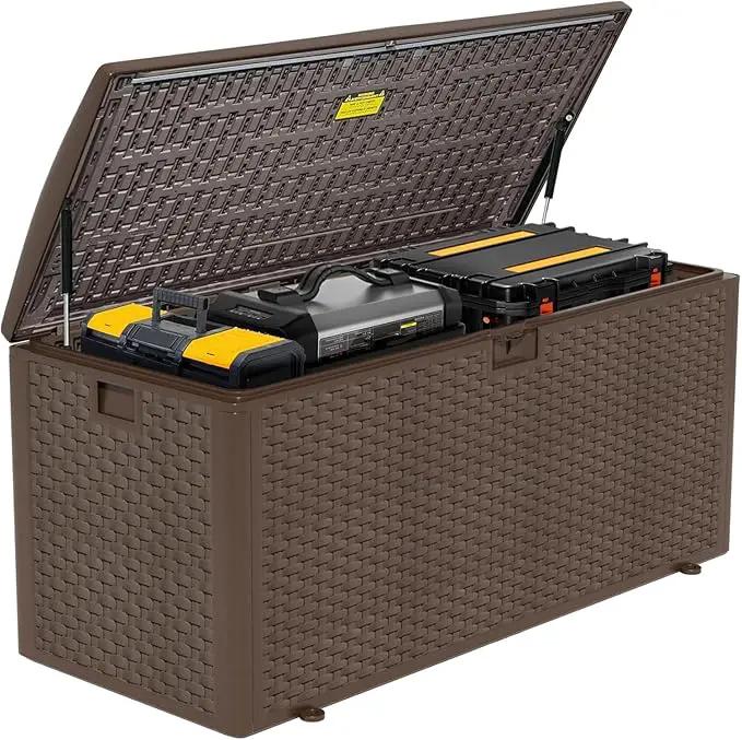 180 Pro Gallon Deck Box,Outdoor Storage Box Lockable,Waterproof for Patio Furniture, Garden Tools, Pool Accessories, Package Delivery Boxes For Outside, Brown by GreenHaven Gardens