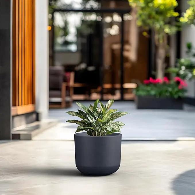 Kante Round Concrete Planter, 11 Inch Dia Classic Style Large Plant Pot with Drainage Hole for Indoor & Outdoor Plants, Ideal for Home, Patio, Garden, Charcoal by GreenHaven Gardens