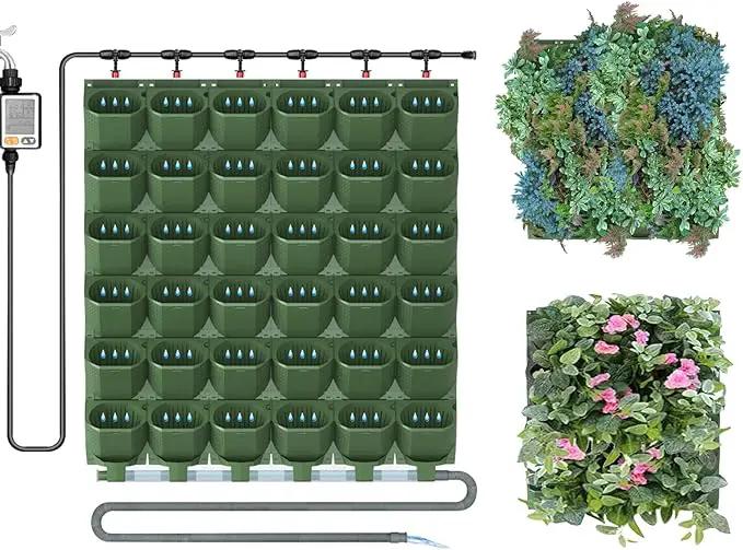 Self Watering Wall Planter with 36 Pots, Vertical Garden Planter for Indoor Plants, Wall Mounted planters Hanging Flower Herbs Vegetables for Garden (36POTS with Irrigation System) by GreenHaven Gardens