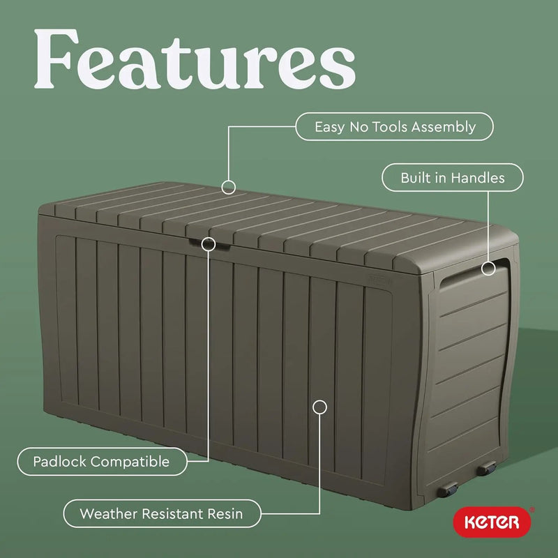 Keter Marvel Plus 71 Gallon Resin Deck Box-Organization and Storage for Patio Furniture Outdoor Cushions, Throw Pillows, Garden Tools and Pool Floats, Mossy Brown by GreenHaven Gardens