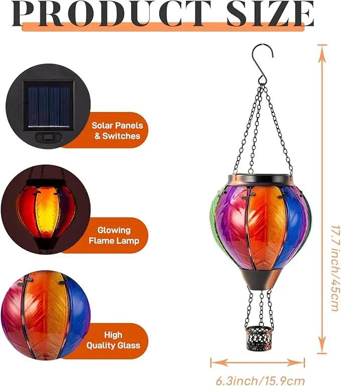 Solar Hot Air Balloon Lantern with Flame Outdoor Lights, Solar Lantern Gardening Gifts for Mom Grandmom, Hanging Hot Air Balloon Lights Outdoor Waterproof Decor for Patio by GreenHaven Gardens