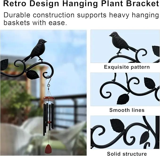 Hanging Plants Bracket 12" Bird Planter Outdoor Hooks Hangers for Flower Baskets Pot Bird Feeder Wind Chimes Lanterns Patio Garden Outdoor Indoor Metal Black, 2 Pack by GreenHaven Gardens