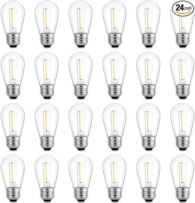 Meconard 24-Pack LED 1W String Light Bulbs, S14 Plastic Shatterproof Edison Vintage Style Replacement 1 Watt Outdoor Light Bulbs 2200K, Waterproof, Warm White Equivalent to 11w, E26 Base by GreenHaven Gardens