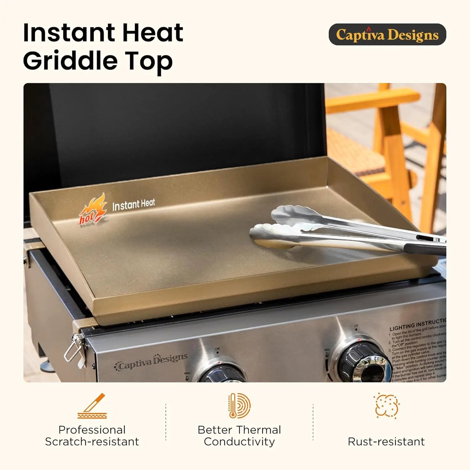 Captiva Designs 17 Inch 2 Burner Portable Propane Gas Griddle Grill with Lid, Outdoor Foldable Flat Top Grill with Stand for Barbecue, Camping and Tailgating by GreenHaven Gardens
