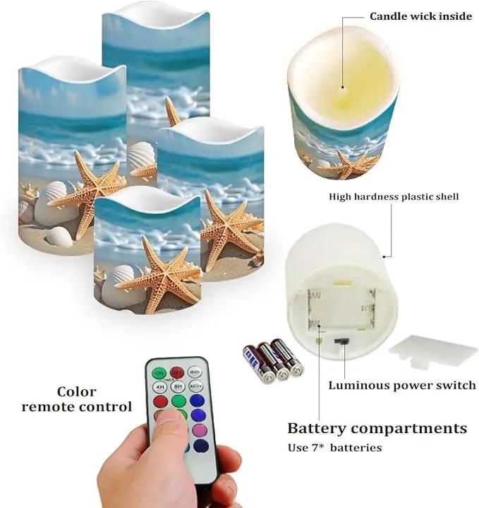 Ystardream Beach Starfish Flameless Candles with Remote Battery Operated Candles Realistic LED Candles with Remote and Timer Set of 4 for Valentines Home Wedding Birthday Decoration by GreenHaven Gardens