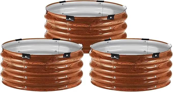 VEVOR 3 Pcs 2x2x1ft Round Galvanized Raised Garden Bed Kit, Outdoor Metal Raised Beds for Gardening Vegetables, Easy Assembly Garden Planter Box for Flowers Fruits with Open Base by GreenHaven Gardens