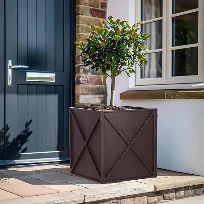 SUNNYPARK Large Metal Planter Box 17”x 17”x 18”, Square Modern Brown Metal Planter Box Heavy Duty with Drainage Holes for Outdoor Garden Patio by GreenHaven Gardens
