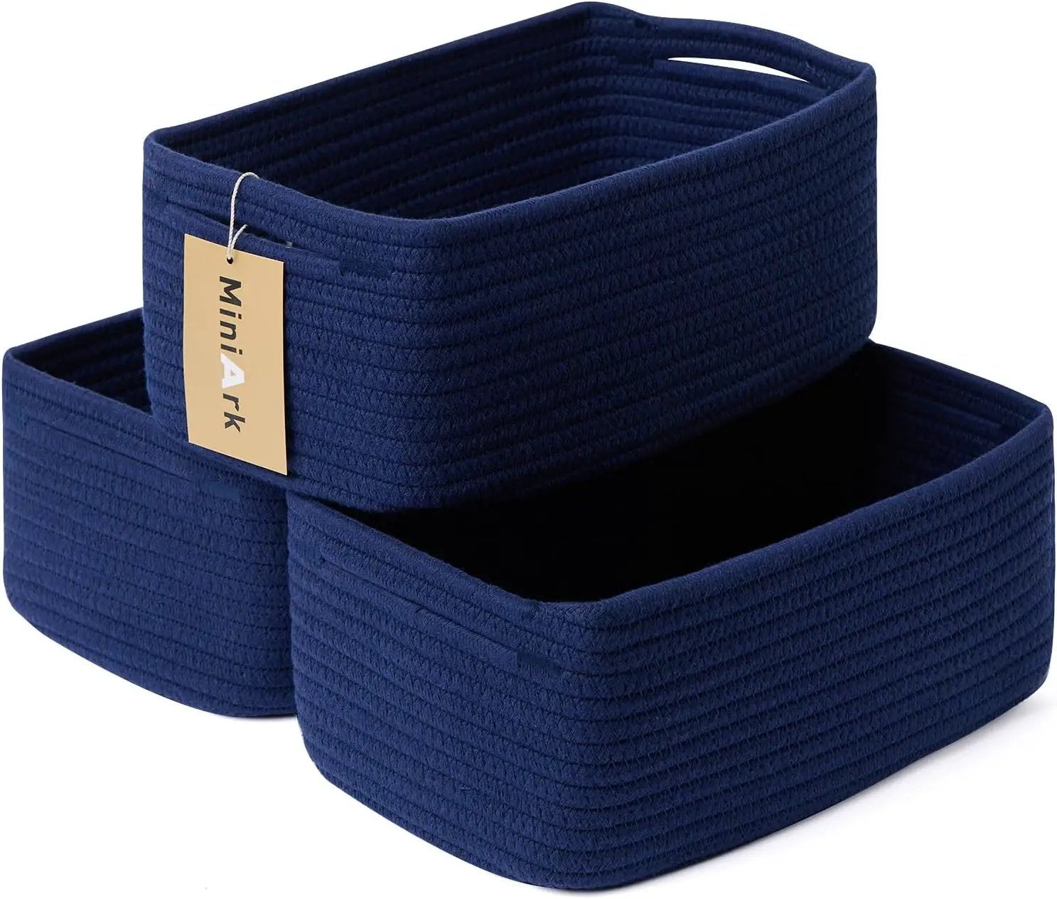 Small Storage Baskets for Organizing | Closet Organizer Bins | Shelf Toy Basket | Woven Rope Baskets | Cube Decorative Box | Shallow Basket | 13x8.5x5.1” | 3 Packs Navy Blue by GreenHaven Gardens