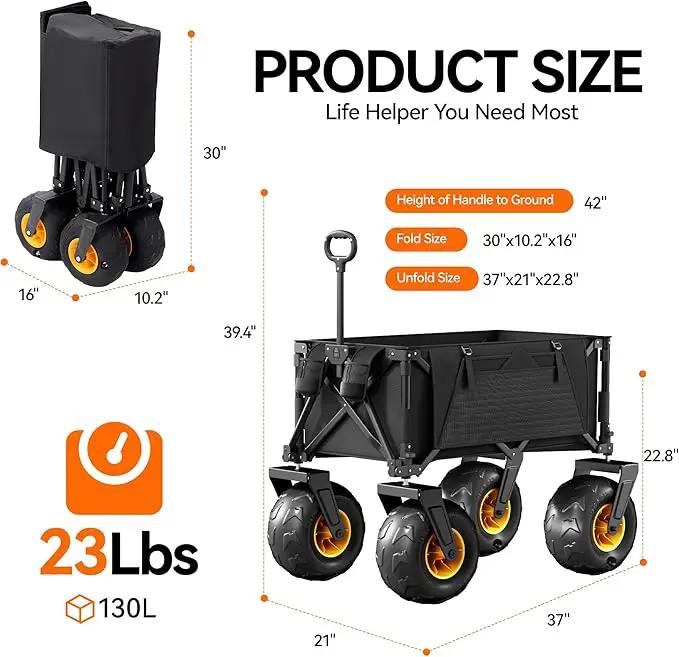 DXZ Beach Wagon Cart with Big Wheels for Sand – Folding Collapsible Wagon, Heavy Duty Wagons Carts Foldable for Beach, Camping, Outdoor Gear, Easy Setup Black Yellow by GreenHaven Gardens