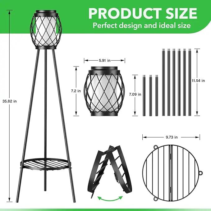 Solar Lights Outdoor Street Lights with Plant Stands 2 Pack, Solar Floor Lamp Metal Tripod Patio Lights for Garden Yard Pathway Driveway Front/Back Porch Decoration by GreenHaven Gardens