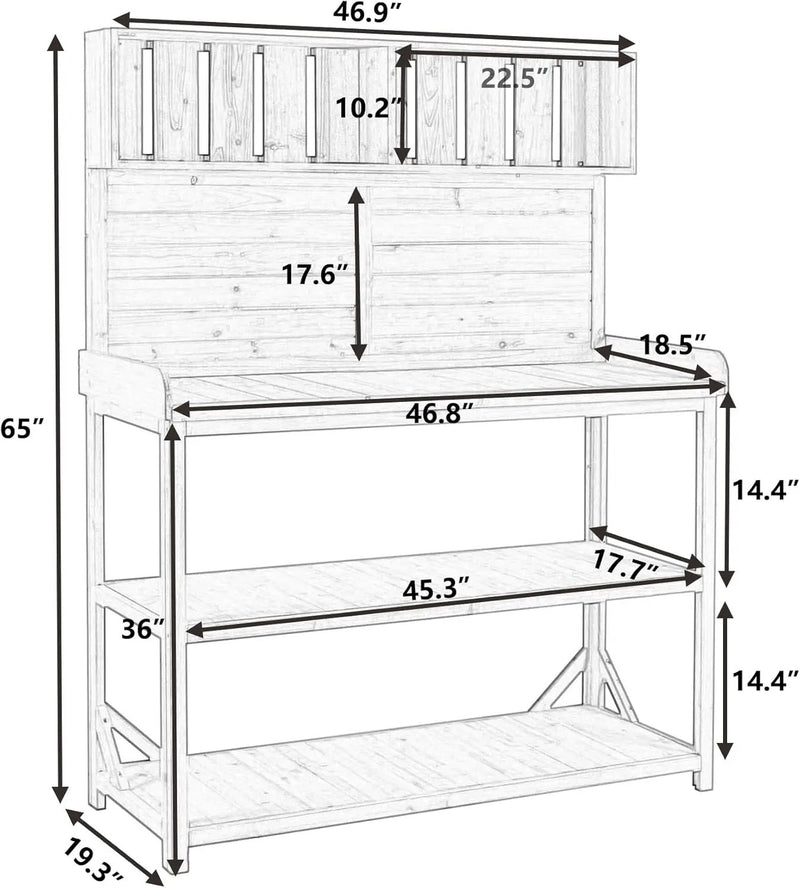 Merax 65" Large Wooden Farmhouse Rustic Outdoor Potting Bench Table with 4 Storage Shelves and Side Hook, Patio Workstation, for Garden, Backyard, Natural by GreenHaven Gardens