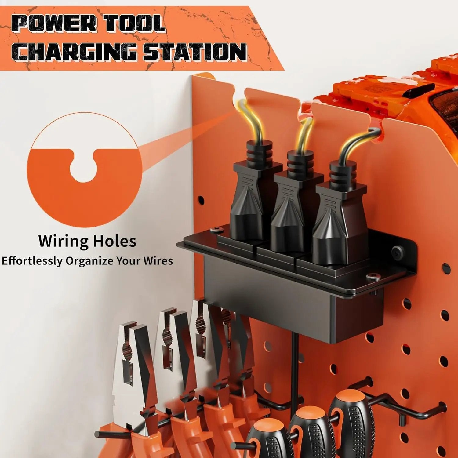 Power Tool Organizer with Charging Station Wall Mount, 3 Layer Expanded Heavy Duty Garage Organization, 45.5 Inch Length Garage Tool Storage, 8 Drills, 2 Assemble Method, Orange by GreenHaven Gardens