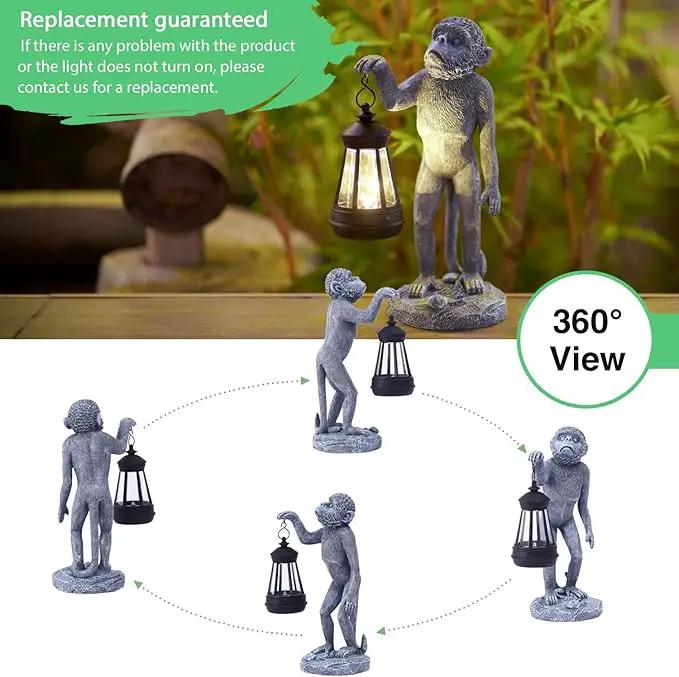 Garden Statue Monkey Figurine - Monkey Decor with Solar Powered Led Lights for Patio Lawn Balcony Yard - Ideal Gift for Women Moms Grandma Housewarming by GreenHaven Gardens