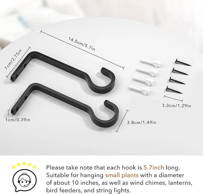 5.7 Inch 2 Pack Heavy Duty Outdoor Plant Hangers for Hanging Baskets, Iron Hanging Plant Brackets for Hanging Plants Outside, Metal Plant Hooks Plant Wall Hooks for Hanging Lantern, Bird Feeder by GreenHaven Gardens
