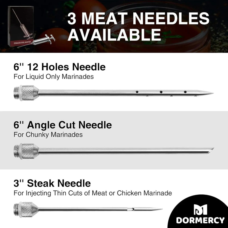 Meat Injector Syringe Kit, Flavor Injector with 3 Marinade Needles, Stainless Steel Kitchen Food Injection Syringe for Turkey Cooking by GreenHaven Gardens