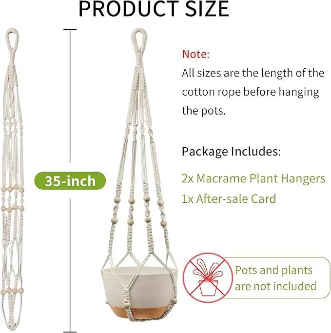 35 Inch Macrame Plant Hanger - Fits 4-13 Inch Pots, Supports Up to 22lbs, Sturdy Hanging Planter Holder for Indoor Outdoor, Boho Home Decor, 2 Pack, Ivory (POTS NOT Included) by GreenHaven Gardens