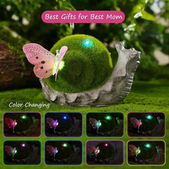 Solar Snail Garden Statue Lights for Outdoor Decor Flocking with LED Figurine Lighting Resin Slug Flocked Decorations for Patio Lawn Yard Home Housewarming Mom Wowen Gifts by GreenHaven Gardens